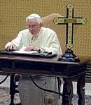 Pope Benedict XVI recording a message for BBC radios Thought for the Day programme, at the Vatican on December 22. AFP