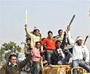 People from India's Gujjar tribe shout slogans as they participate in a rally in Ajmer, India on Monday. AP Photo