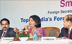 Diplomatic talks:   Foreign Secretary Nirupama Rao delivers a talk  at the sixth T A Pai Management Institute Silver Jubilee Leadership Lecture series in Manipal on Thursday . DH Photo