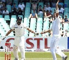 India's batsman Vangipurappu Venkata Sai Laxman, left, looks on after dismissed by South Africa's bowler Dale Steyn, unseen, for 96 runs on the third day of the second test match at the Kingsmead stadium in Durban, South Africa. AP Photo
