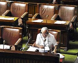 All Alone: Chief Minister B S Yeddyurappa at the Legislative Assembly session in Bangalore on Wednesday. DH Photo