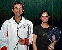 Champs Rishiket Yeligar (left) and Varsha Belwadi, winners of the mens and womens singles titles respectively in the Wearhouse Senior State-ranking badminton tournament on Tuesday. DH Photo