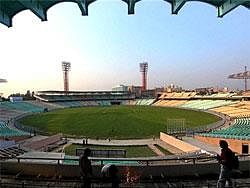 Renovation work in progress at Eden Garden in Kolkata on Friday. The ICC has ruled out the World Cup match between India and England on February 27 at the stadium. PTI