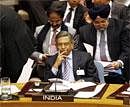 S. M. Krishna, Foreign Minister of India speaks at Security Council meeting to discuss maintenance of International Peace and Security, the Interdependence between Security and Development, chaired by the foreign minister of Brazil Antonio de Aguiar Patriota at United Nations Headquarters on Friday. AP Photo