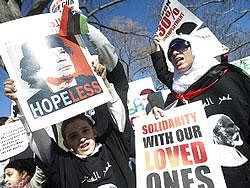 Demonstrators supporting the people of Libya protest against the Libyan government in Lafayatte Park in front of the White House in Washington on Saturday. AFP