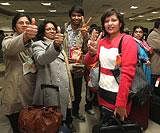 First batch of Indians arrive from Libiya at IGI Airport terminal-2 in New Delhi on Saturday midnight. PTI