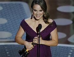 Natalie Portman accepts the Oscar for best performance by an actress in a leading role for ''Black Swan'' at the 83rd Academy Awards on Sunday. AP