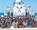 Somali pirates who were captured after the Indian Navy intercepted 'Vega 5' in the Arabian Sea . AFP / PIB