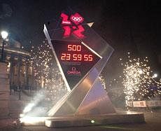 The countdown clock for the London Olympics is unveiled in Trafalgar Square in central London, England, on Monday. AFP