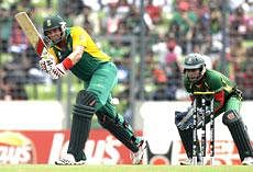 South Africa's batsman Jacques Kallis plays a shot during the Cricket World Cup Group B match against Bangladesh at the Sher-E-Bangla National Stadium in Dhaka, Bangladesh, on Saturday. AP
