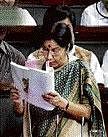 Opposition leader Sushma Swaraj speaks in the Lok Sabha in New Delhi on Wednesday. PTI