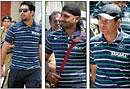 The Fever Builds Up: Yuvraj Singh, Harbhajan and Sachin Tendulkar arrive at Chandigarh airport on Saturday for the World Cup semifinal match against Pakistan to be played at Mohali on Wednesday. PTI