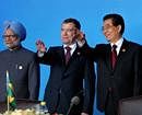 BRICS leaders, Indian Prime Minister Manmohan Singh, Russian President Dmitry Medvedev, Chinese President Hu Jintao. PTI