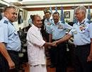 IAF commanders being introduced to Defence Minister AK Antony by Air Chief Marshal PV Naik at the conference of Indian Air Force Commanders at Air Force  headquarters in New Delhi on Monday. PTI