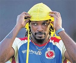Bracing up: Royal Challengers Bangalores Chris Gayle will look to fire again in their match against Rajasthan Royals in Jaipur on Wednesday. PTI