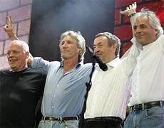 British rock stars, Dave Gilmour, Roger Waters, Nick Mason and Rick Wright of Pink Floyd, perform at the Live 8 concert in Hyde Park in London July 2, 2005. Reuters File Photo