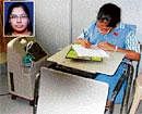 S Vaishnavi (inset) of A V Educational Society, J P Nagar,  Bangalore, writing her SSLC exam with ventilator support.