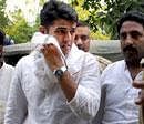 Union Minister of State for Communications & IT Sachin Pilot at Ghaziabad police line on Sunday, after being arrested when his cavalcade left for Bhatta and Parsaul villages after he met those jailed during the farmers' agitation demanding more compensation for their land. PTI Photo