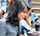 Krittika Biswas breaks down while addressing a press conference on the steps of City Hall in Manhattan on Tuesday. PTI
