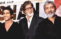 Bollywood actors Amitabh Bachchan, Prateik and filmmaker Prakash Jha during the promotion of the film "Aarakshan" in Mumbai on Thursday evening. PTI