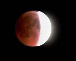 The moon turns red during a partial lunar eclipse that was seen in Lucknow on Thursday. PTI