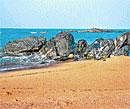 Far from the madding crowd: The beach has a cluster of rocks, marked by white lines. Photos by the author