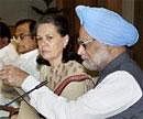 Prime Minister Manmohan Singh, Congress President Sonia Gandhi and home Minister P Chidambaram attend an all party meeting to discuss the anti-graft Lokpal bill at Prime Minister's residence in New Delhi on Sunday. PTI