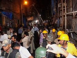 Blast site at Zaveri in Mumbai on Wednesday. Three bomb blasts were reported in Mumbai on Wednesday. PTI Photo
