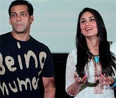 Bollywood actor Salman Khan and actress Kareena Kapoor during a promotion event of their forthcoming film Bodyguard, in Mumbai on Thursday. PTI