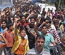 Kashmiri demonstrators protesting in Kulgam on Friday. AFP