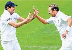 master and his protege: James Anderson (left)&#8200;has taken over the responsibility of guiding young turks such as Stuart Broad. AFP