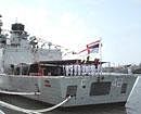 Cadets at INS Satpura, a multi role stealth frigate, during its commissioning in Mumbai on Saturday. PTI