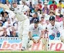 Rahul Dravid plays a shot during his century knock in the fourth test match, at The Oval in London, on Sunday. AP