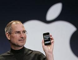 Apple CEO Steve Jobs holds up an Apple iPhone at the MacWorld Conference in San Francisco. AP File Photo