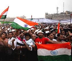 Supporters of Anna Hazare during their protest against corruption at Ramlila Ground in New Delhi. PTI Photo