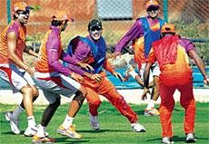Kochi Tuskers Kerala players practising. PTI Photo