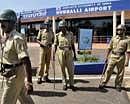 Police personnel deployed at Hubli Airport as air traffic controllers at the domestic and international terminals in the city have been put on high alert in Hubli on Sunday. PTI
