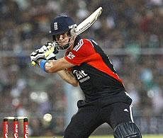 England's batsman Kevin Pietersen bats during their Twenty20 international cricket match against India in Kolkata on Saturday. AP