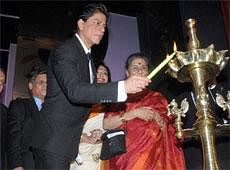 inestar Shahrukh Khan lighting the lamp at the inauguration of the 42nd International Film Festival of India (IFFI), at Madgaon, Goa on Wednesday. AP