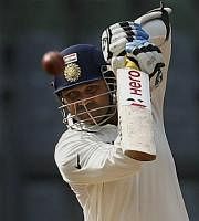 India's Virender Sehwag plays a shot on Day 3 of the 3rd test match against West Indies in Mumbai on Thursday. PTI Photo