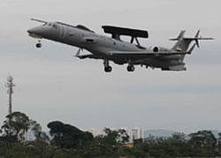 Spy in  sky: A Brazilian Embraer aircraft with an Indian Airborne Warning and Control System made its maiden flight at Sao Jose, Brazil, on Tuesday.