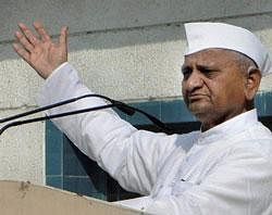 Anti-corruption activist Anna Hazare addressing supporters . PTI