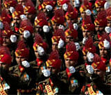 ndian police and army soldiers march towards India Gate on Rajpath during the main Republic Day parade on Rajpath, in New Delhi, Thursday, Jan. 26, 2012. AP