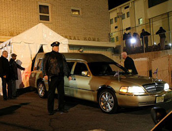 The body of Whitney Houston arrives at Whigham Funeral Home, in Newark, N.J., Monday, Feb. 13, 2012. The 48-year-old pop star was found dead in the bathtub in her hotel room at the Beverly Hilton Hotel on Saturday, hours before she was supposed to appear at a pre-Grammy gala. AP Photo