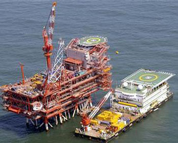 Reliance Industries KG-D6's control and raiser platform is seen off the Bay of Bengal in this undated handout photo.Reuters