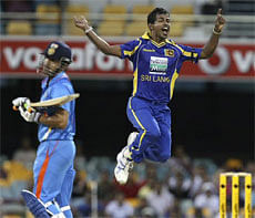 Sri Lanka's Lahiru Thirimanne plays a shot during the One Day International cricket match against India in Brisbane, Australia, Tuesday, Feb. 21, 2012. AP