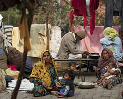 Pakistani Hindus, who came to India on a tourist visa, at a camp in north Delhi - PTI