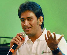 Cricketer M.S. Dhoni speaks during a programme in Kolkata on Friday. PTI