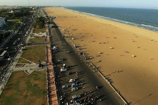 Chennai: An aerial view of Marina Beach following a tremor in Chennai on Wednesday. An earthquake of strong magnitude hit Indonesia on Wednesday triggering fears of a tsunami. PTI Photo by R Senthil Kumar