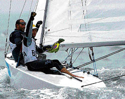Sail boy, sail! Bruno Prada (left) and Robert Scheidt of Brazil, sailing in the Star Class, react after winning the silver medal at the Beijing 2008 Olympic Games. Reuters